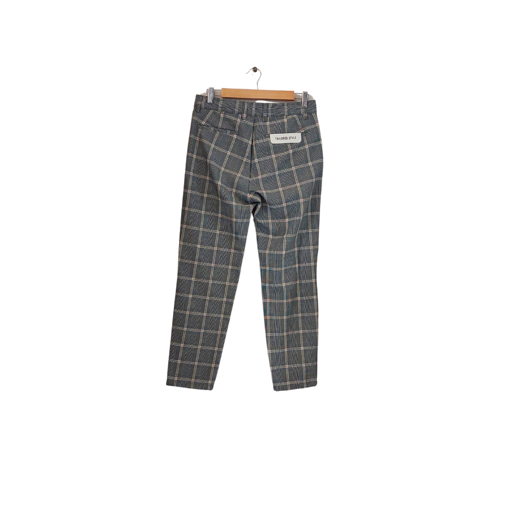 Pull & Bear Men's Grey Checkered Tailored Straight Leg Pants  | Brand New |