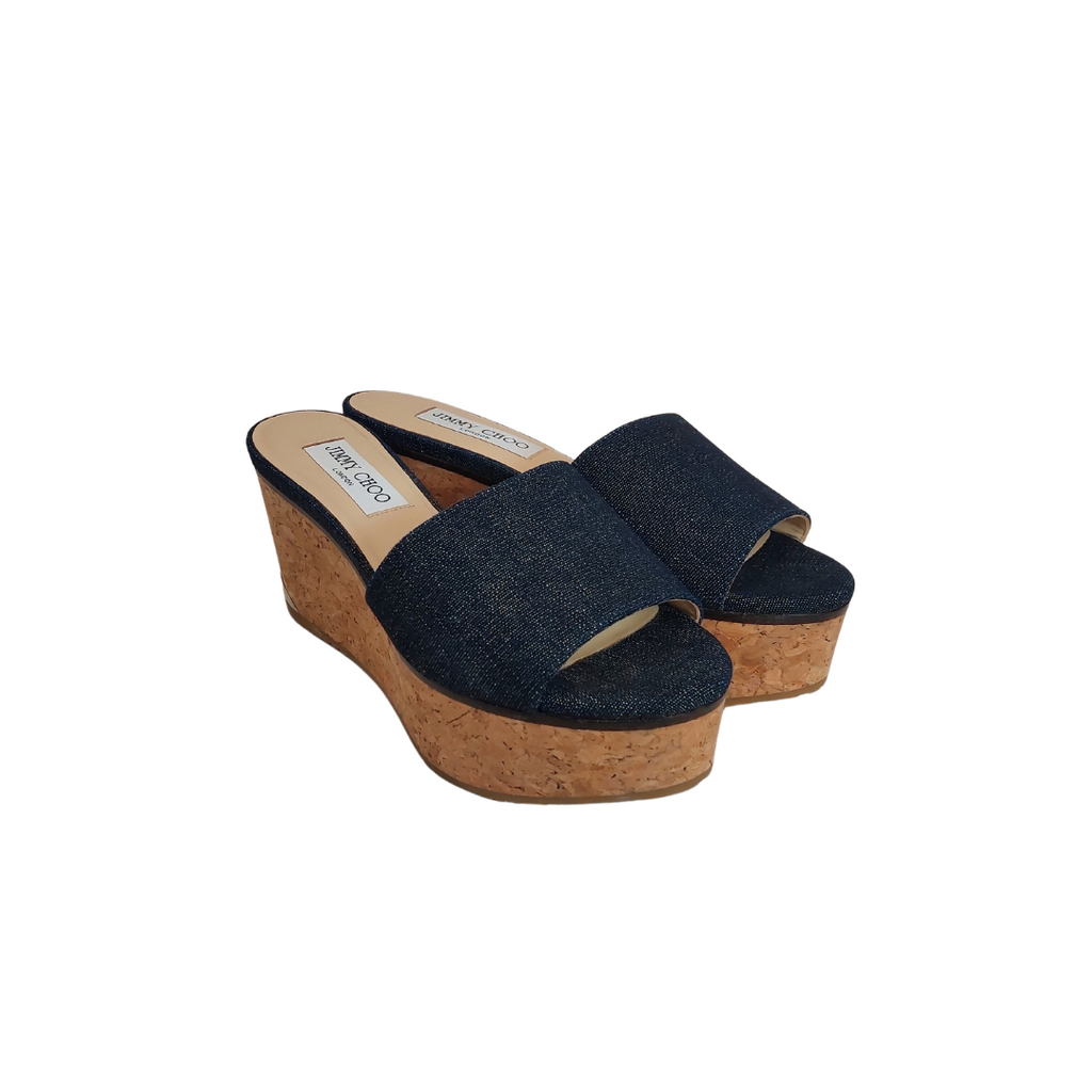 Jimmy Choo 'Deedee 80' Denim & Cork Wedges | Brand New |