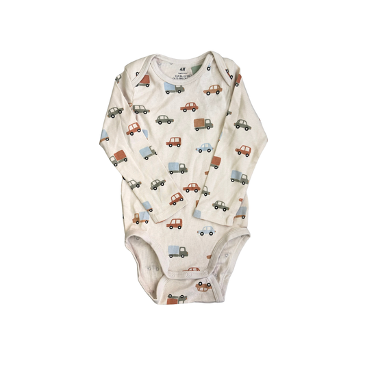 H&M Cream Car Printed Cotton Bodysuit (12 - 18 Months) | Brand New |