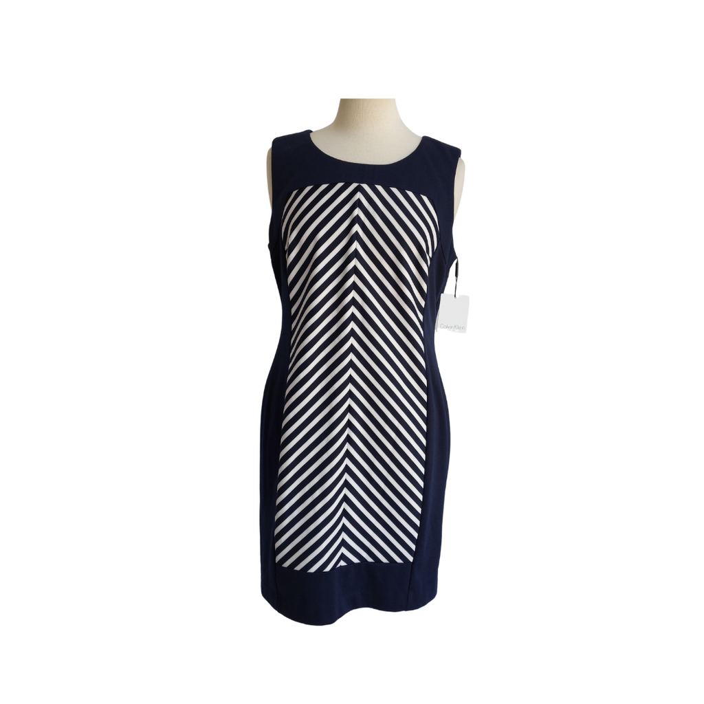 Calvin Klein Navy & White Sleeveless Knee Length Dress | Brand New |