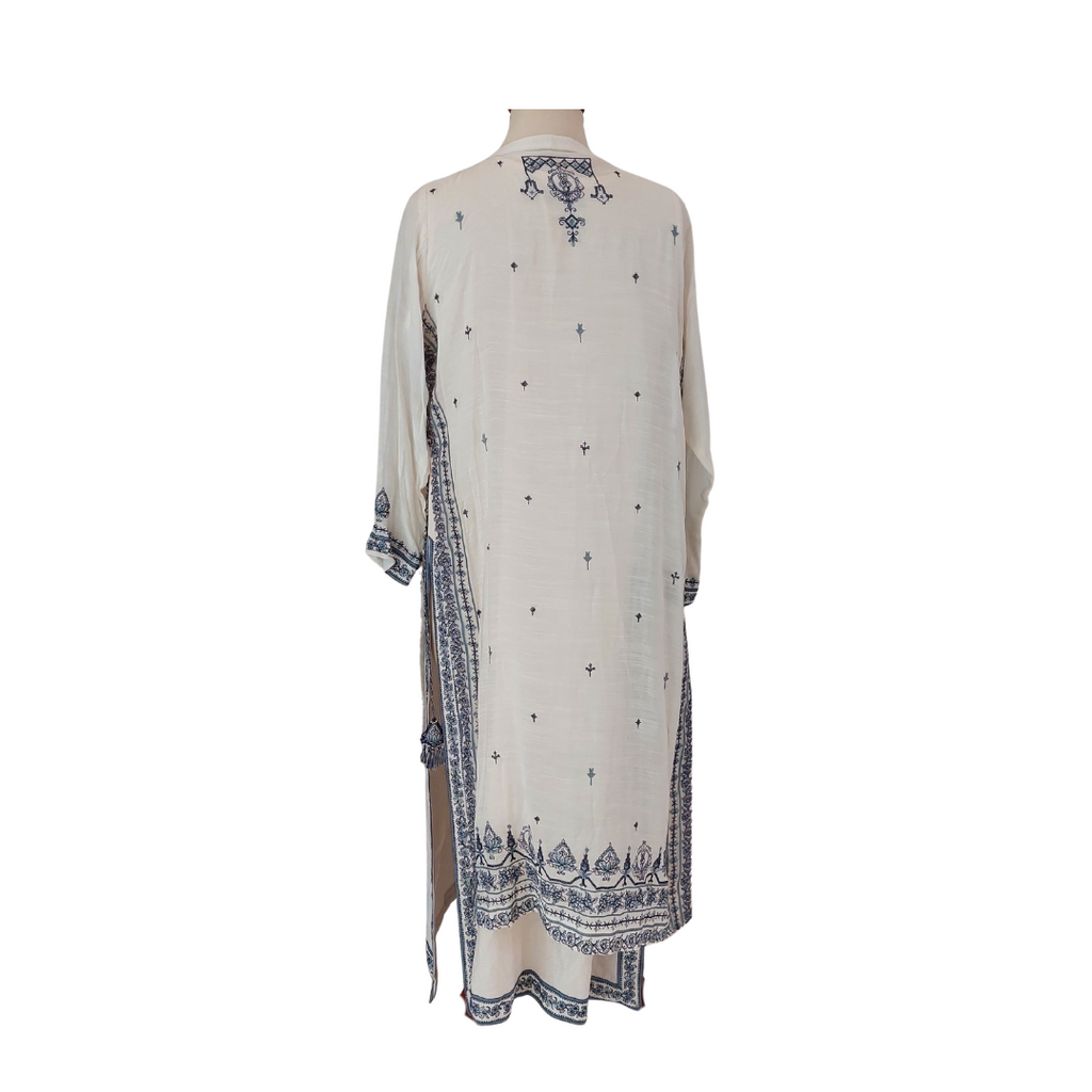 Zaib Cream & Blue Embroidered Outfit (4 Pieces) | Gently Used |