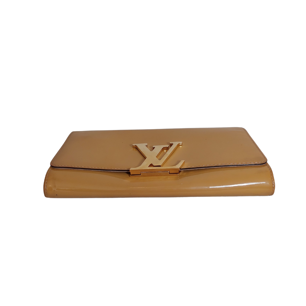 Louis Vuitton Beige Vernis Leather Louise Clutch | Pre Loved |