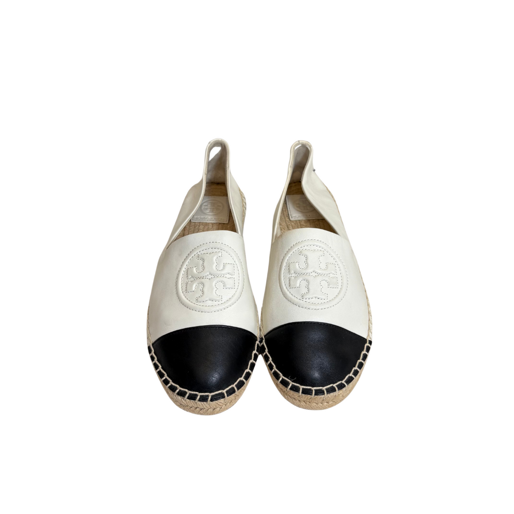 Tory Burch Off-White & Black Leather Espadrilles | Brand New |