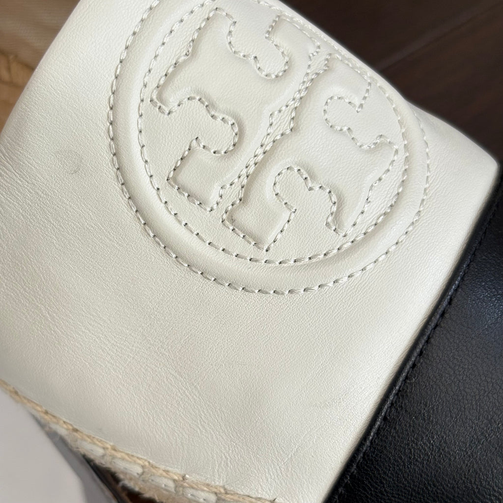 Tory Burch Off-White & Black Leather Espadrilles | Brand New |