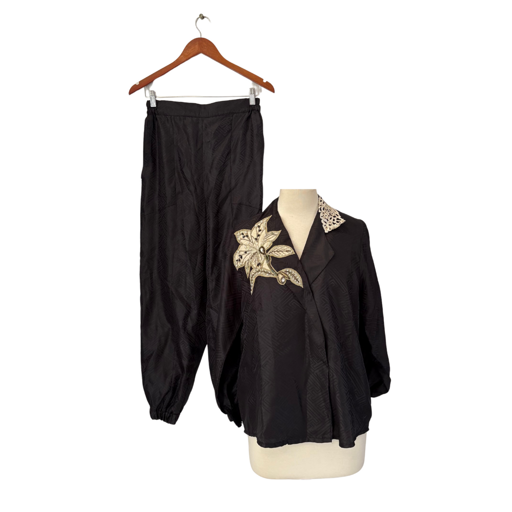 Wardah Saleem Black Silk Embroidered Co-ord Set | Pre Loved |