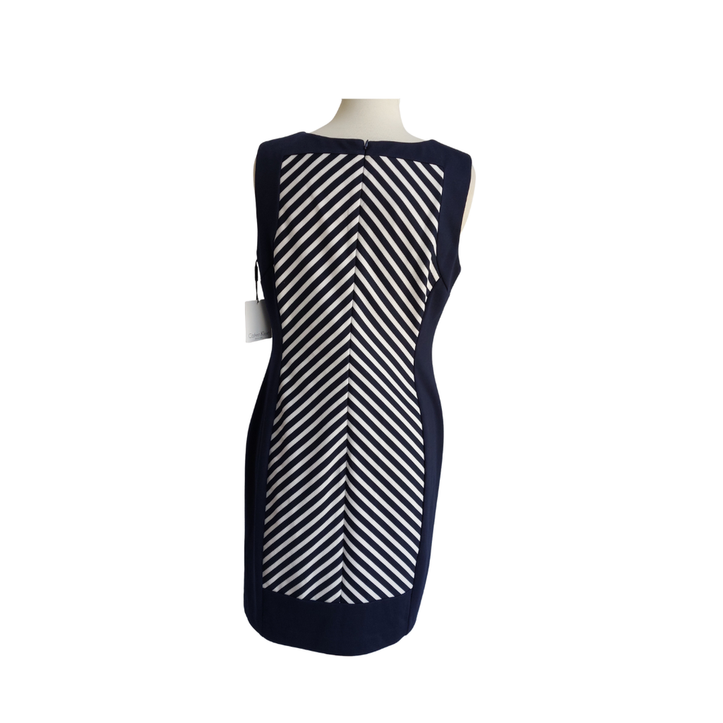 Calvin Klein Navy & White Sleeveless Knee Length Dress | Brand New |