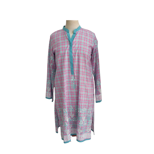 Blocked Pink And Teal Checkered Kurta | Brand New |