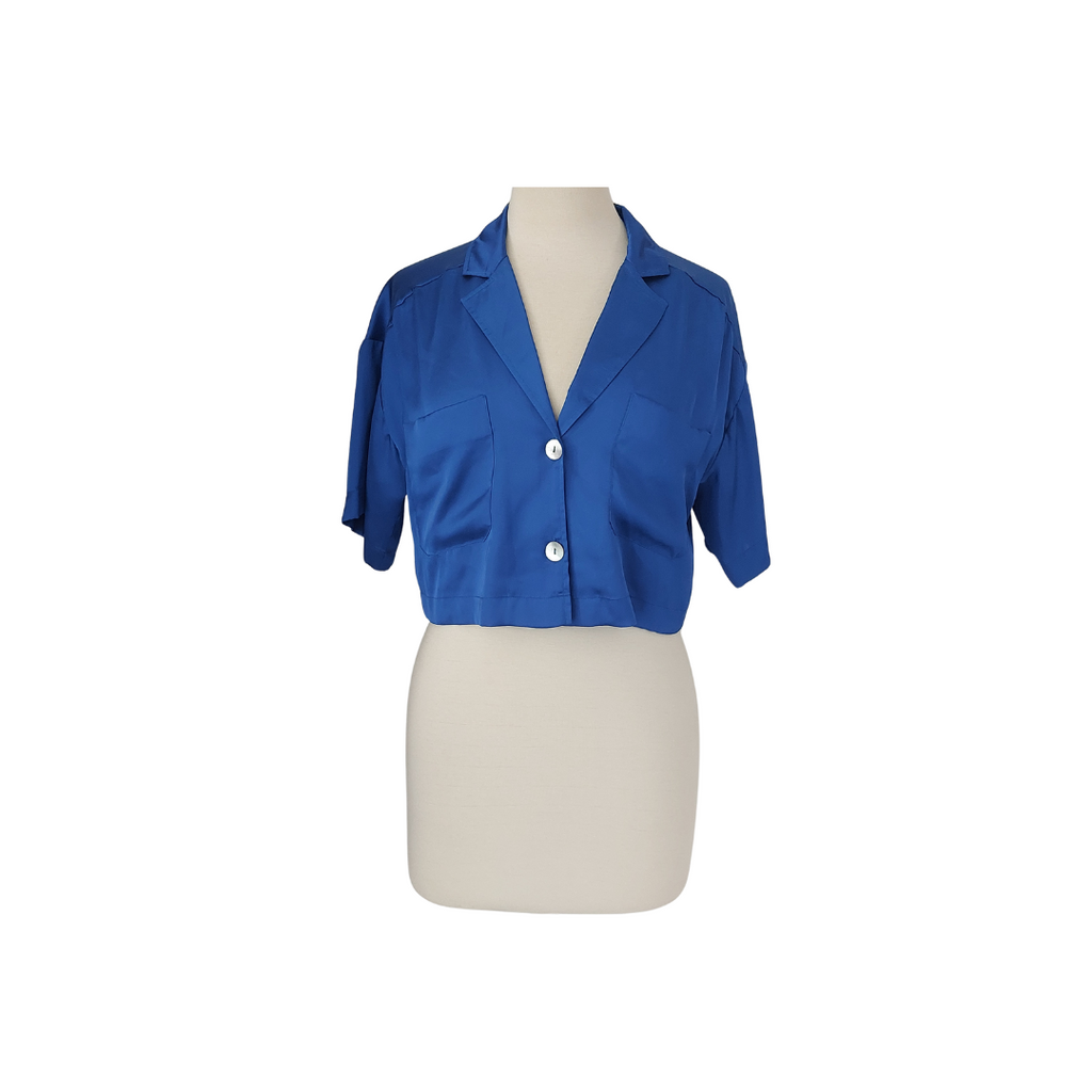 ZARA Blue Button Down Collared Crop Top | Brand New |