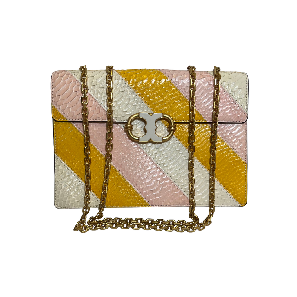 Tory Burch Gemini Link Snakeskin Medium Shoulder Bag | Gently Used |