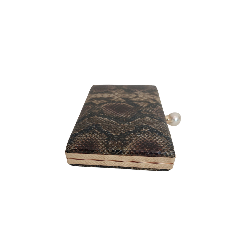 H&M Brown Snakeskin Pearl Box Convertible Clutch | Like New |