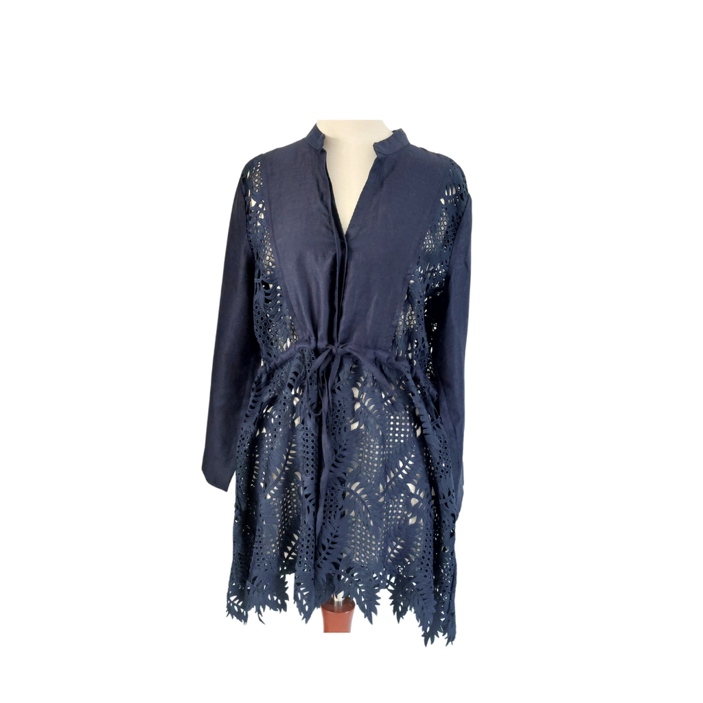 ZARA Navy Lace Waist-tie Knee-length Dress | Brand New |