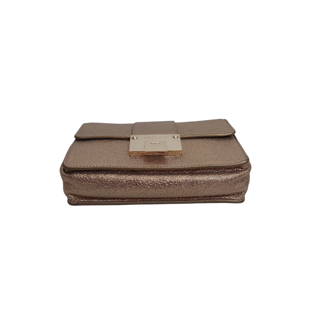 Jimmy Choo Rebel Mini Glitter Gold Leather Crossbody Bag | Pre Loved |