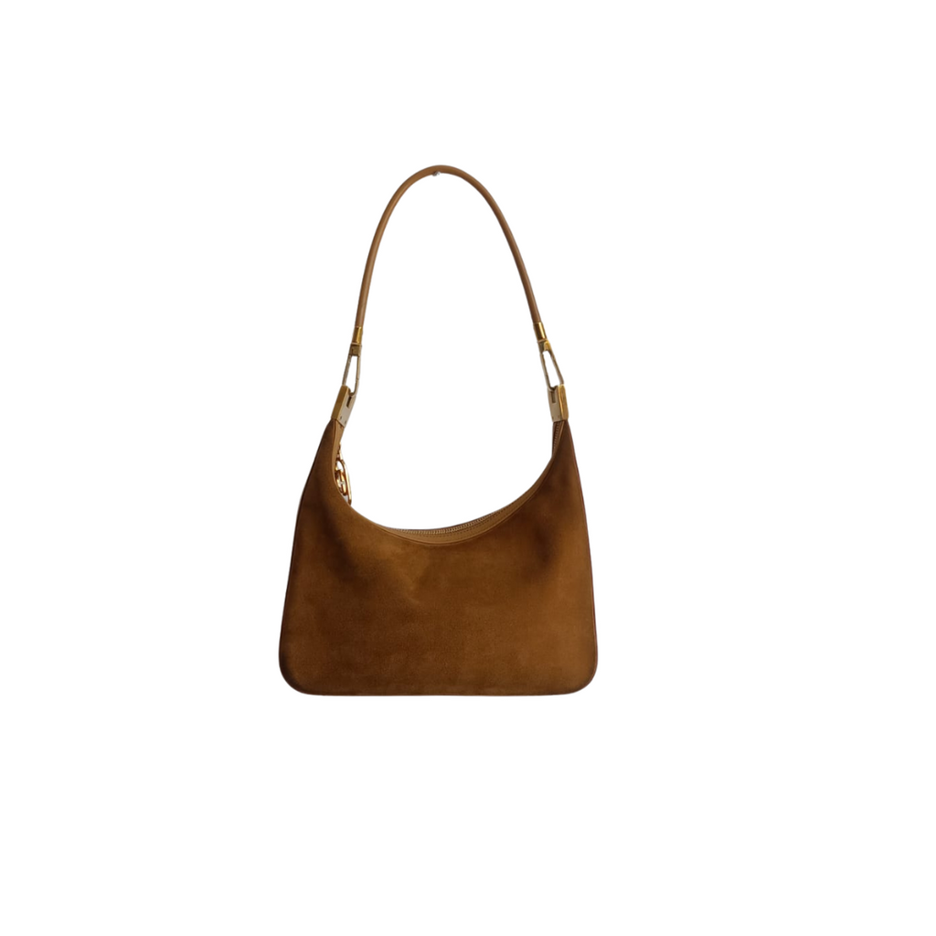 Gucci Brown Suede Leather Trimmed Shoulder Bag | Pre Loved |
