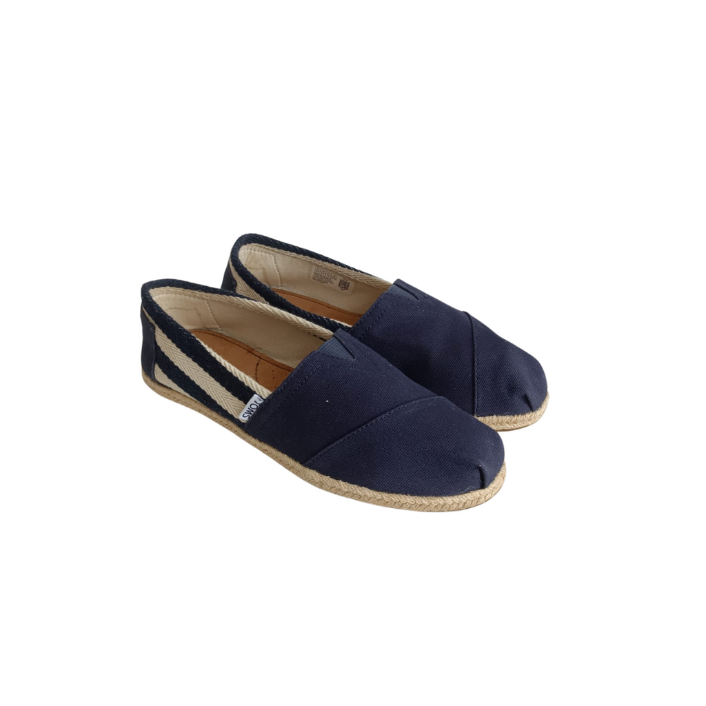 TOMS Navy White Striped Canvas Espadrille | Gently Used |