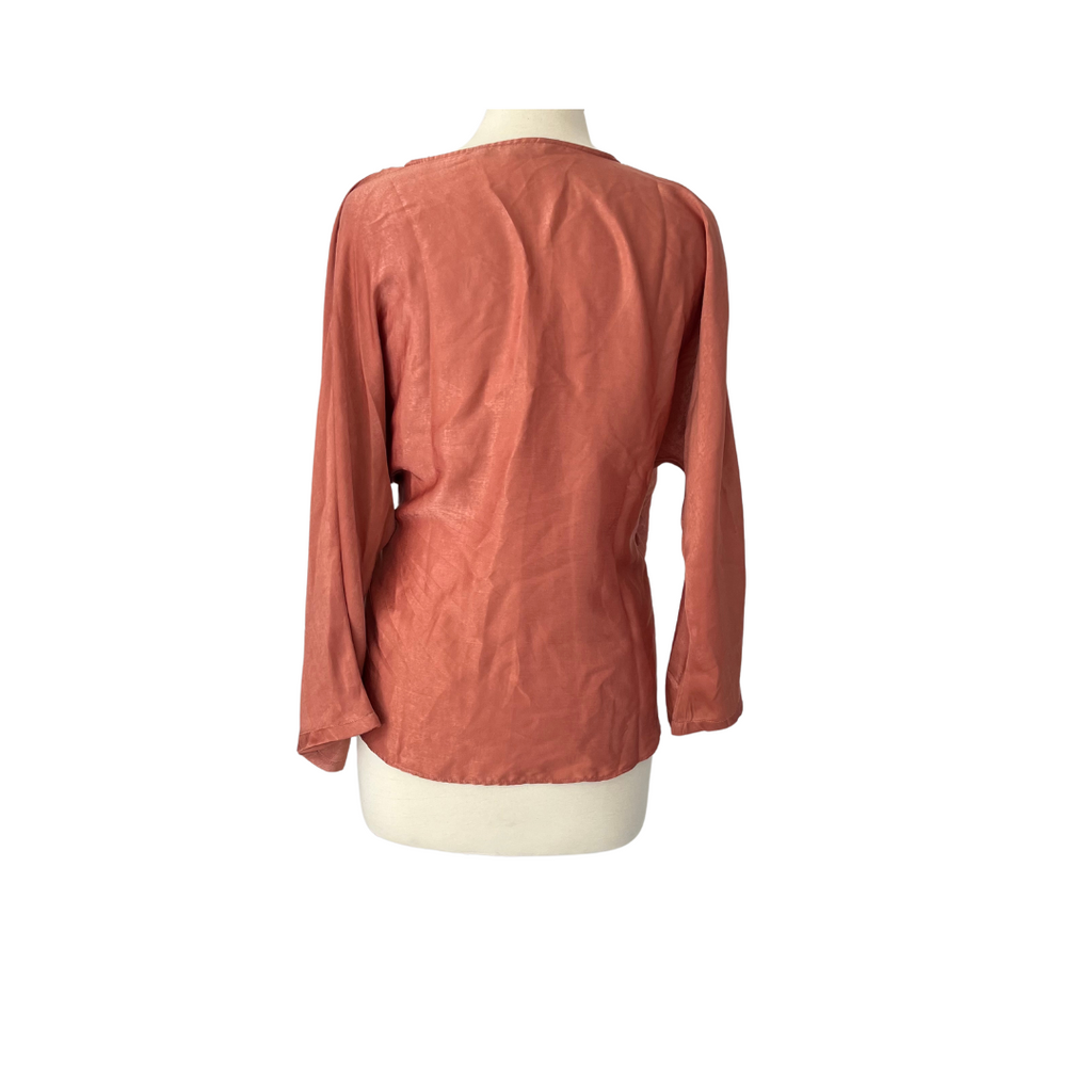 ZARA Dark Peach Satin Cross-over Blouse | Gently Used |