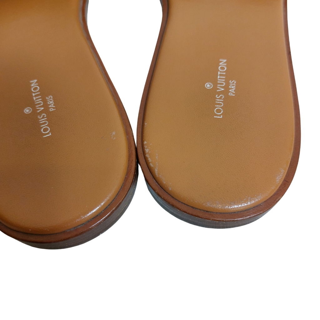 Louis Vuitton Brown Leather Lock It Flat Slides | Pre Loved |
