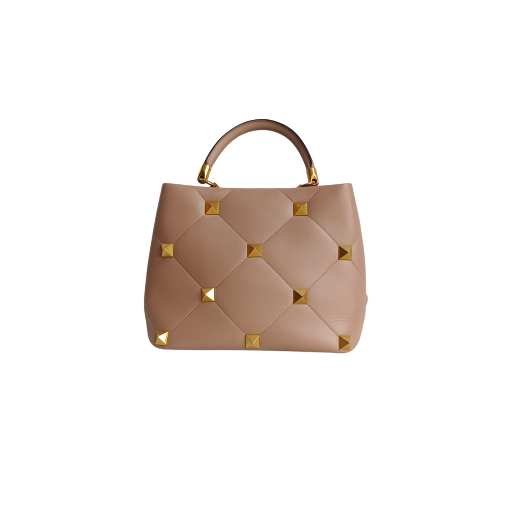 Valentino Rose Cannelle Leather Medium Roman Stud Top Handle Bag | Pre Loved |