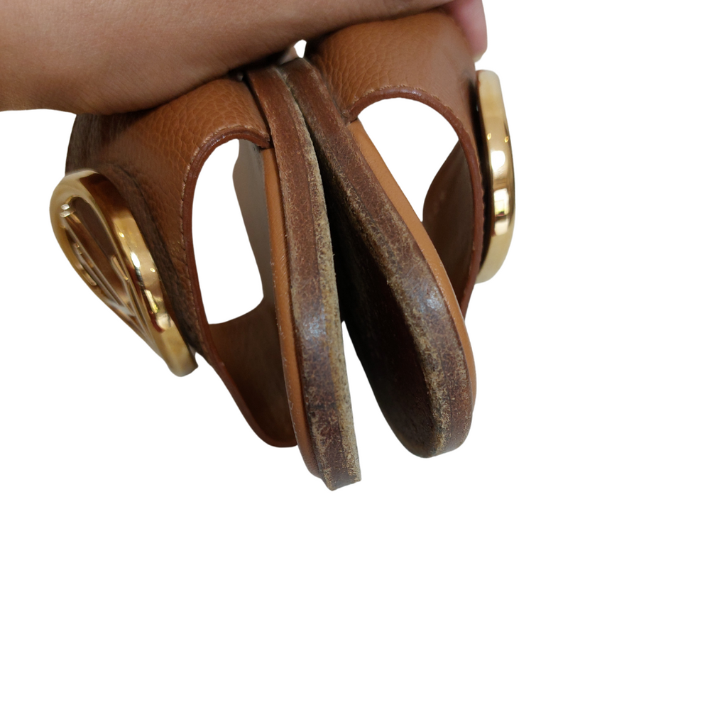 Louis Vuitton Brown Leather Lock It Flat Slides | Pre Loved |