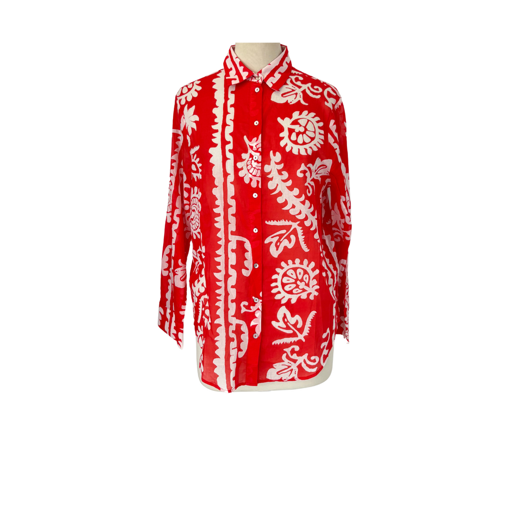 Mango Red & White 100% Cotton Collared Button Down Shirt | Brand New |