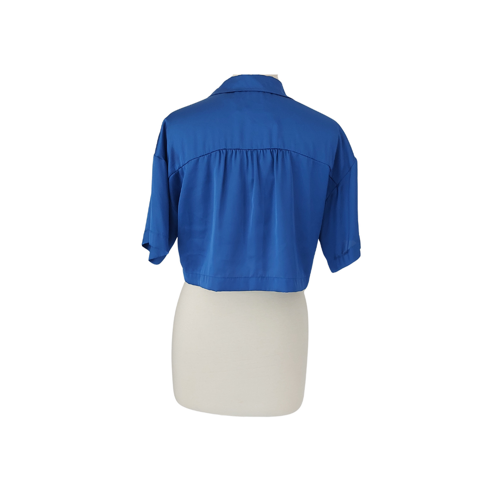 ZARA Blue Button Down Collared Crop Top | Brand New |
