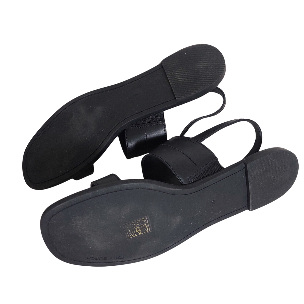 Tory Burch Black Leather Mini Everly Back-strap Sandals | Brand New |