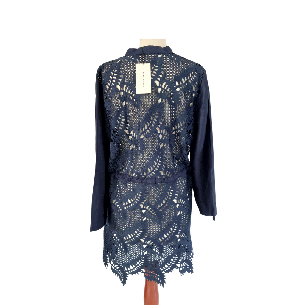 ZARA Navy Lace Waist-tie Knee-length Dress | Brand New |