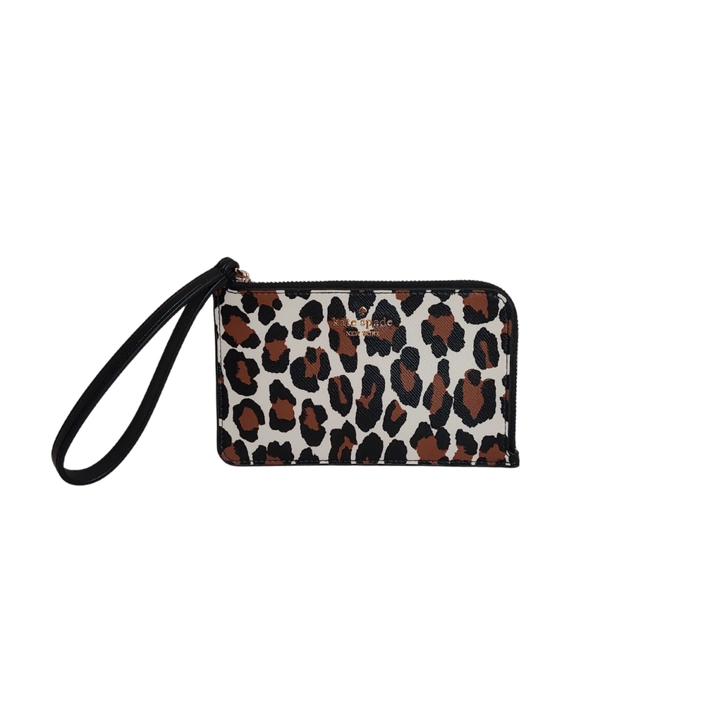 Kate Spade Leopard Print Leather 'Lucy' Small Zip Wristlet | Like New |