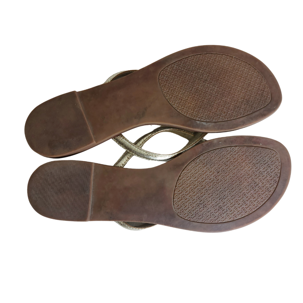 Tory Burch Gold Metallic Terra Vegan Leather Thong Flip Flops | Pre Loved |