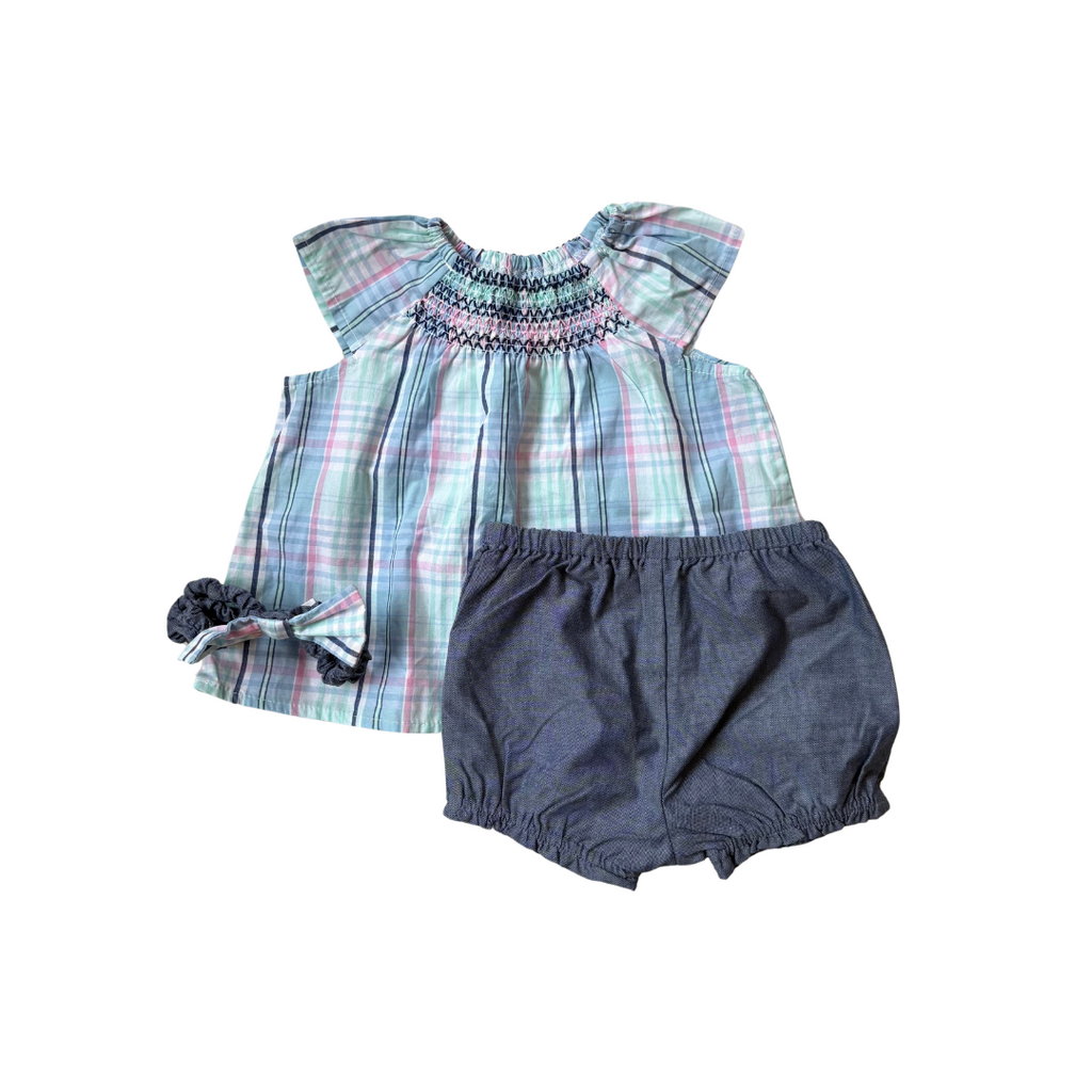 Little Me Blue Striped Plaid 3 Pieces Set (9 Months) | Brand New |