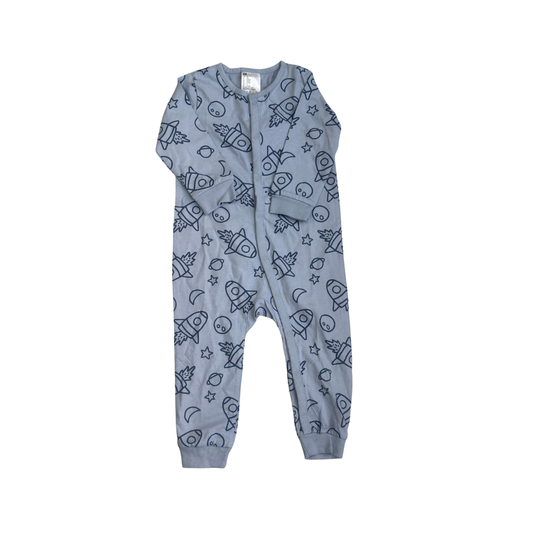 H&M Light Blue And Gray Rocket Patterned Sleepsuit (12 - 18 Months) | Brand New |