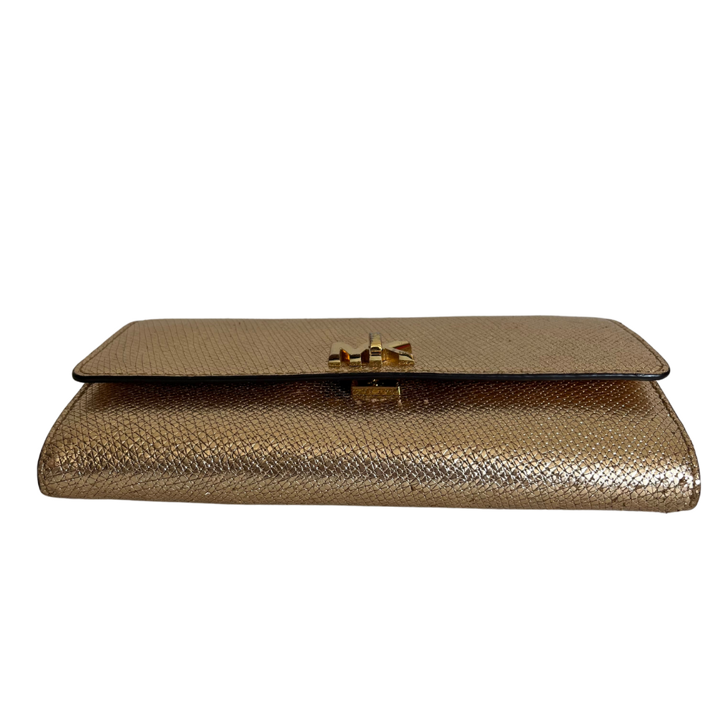 Michael Kors Gold Leather Wallet-On-Chain | Pre Loved |