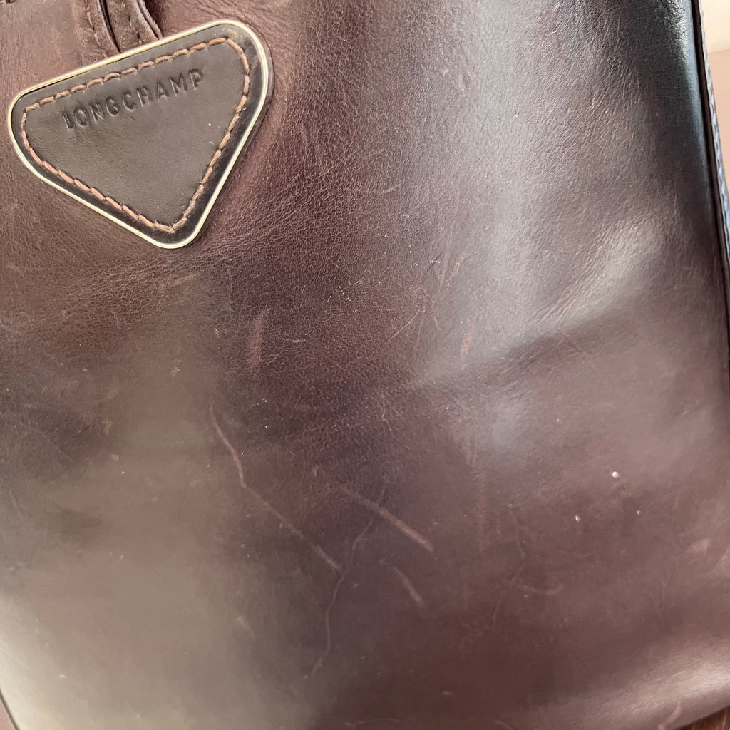 Longchamp Dark Brown Leather Crossbody Bag | Pre Loved |