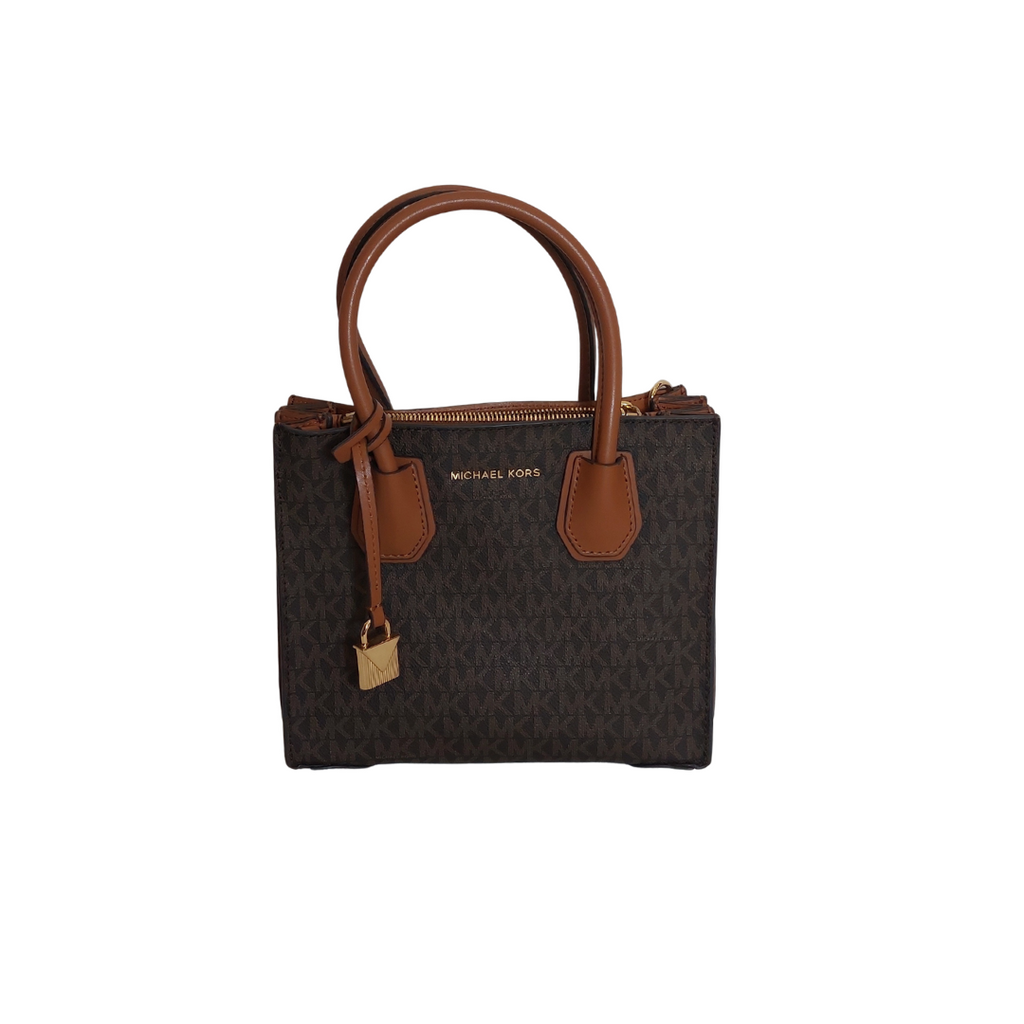 Michael Kors Brown Signature Coated Canvas & Leather Small Mercer Tote Bag | Pre Loved |