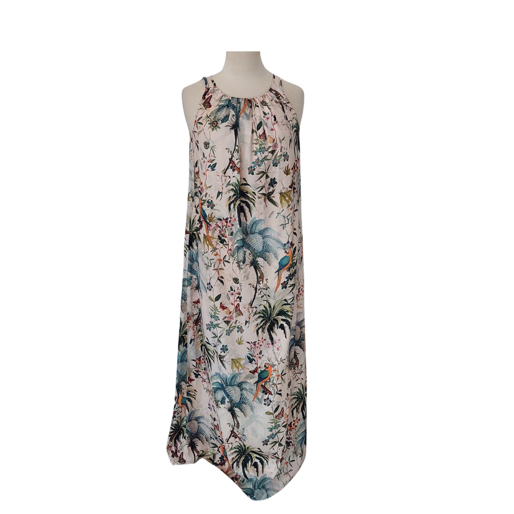 H&M Beige Satin Sleeveless Floral Printed Dress | Like New |