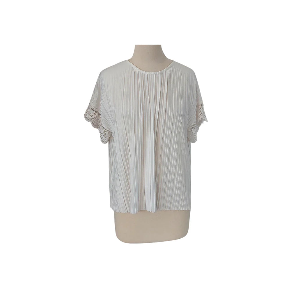 ZARA White Pleated Lace-sleeves Top | Gently Used |