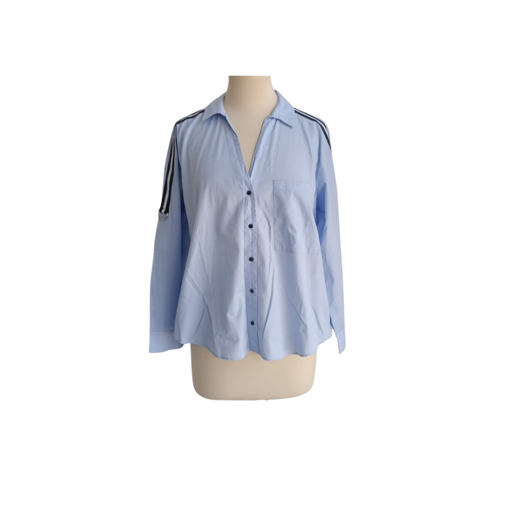 Zara Blue Collared Striped Detail Shirt | Gently Used |