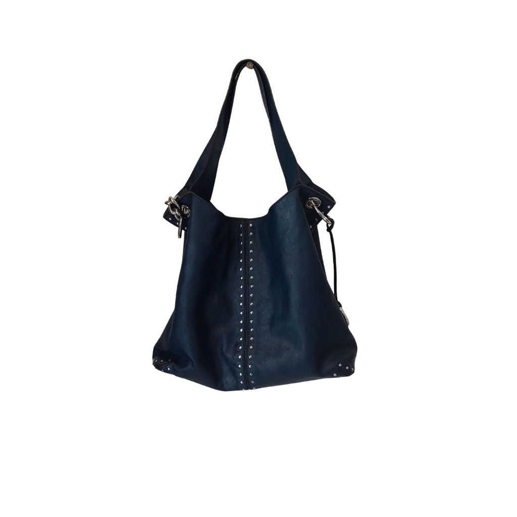 Michael Kors Astor Navy Blue Leather Silver Studded Hobo Bag | Pre Loved |