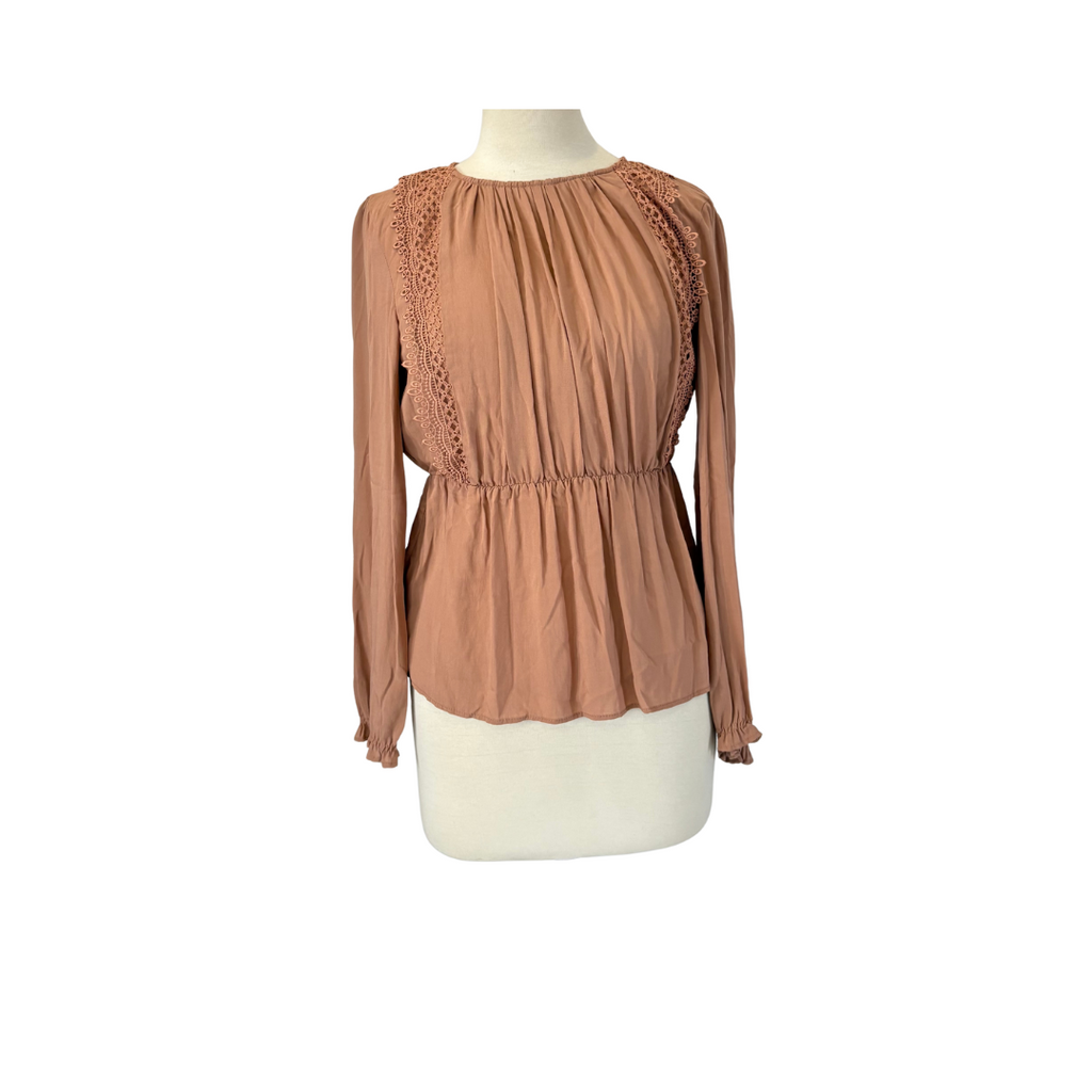 Mango Dusty Pink Pleated Lace Elastic Waist Top | Gently used |