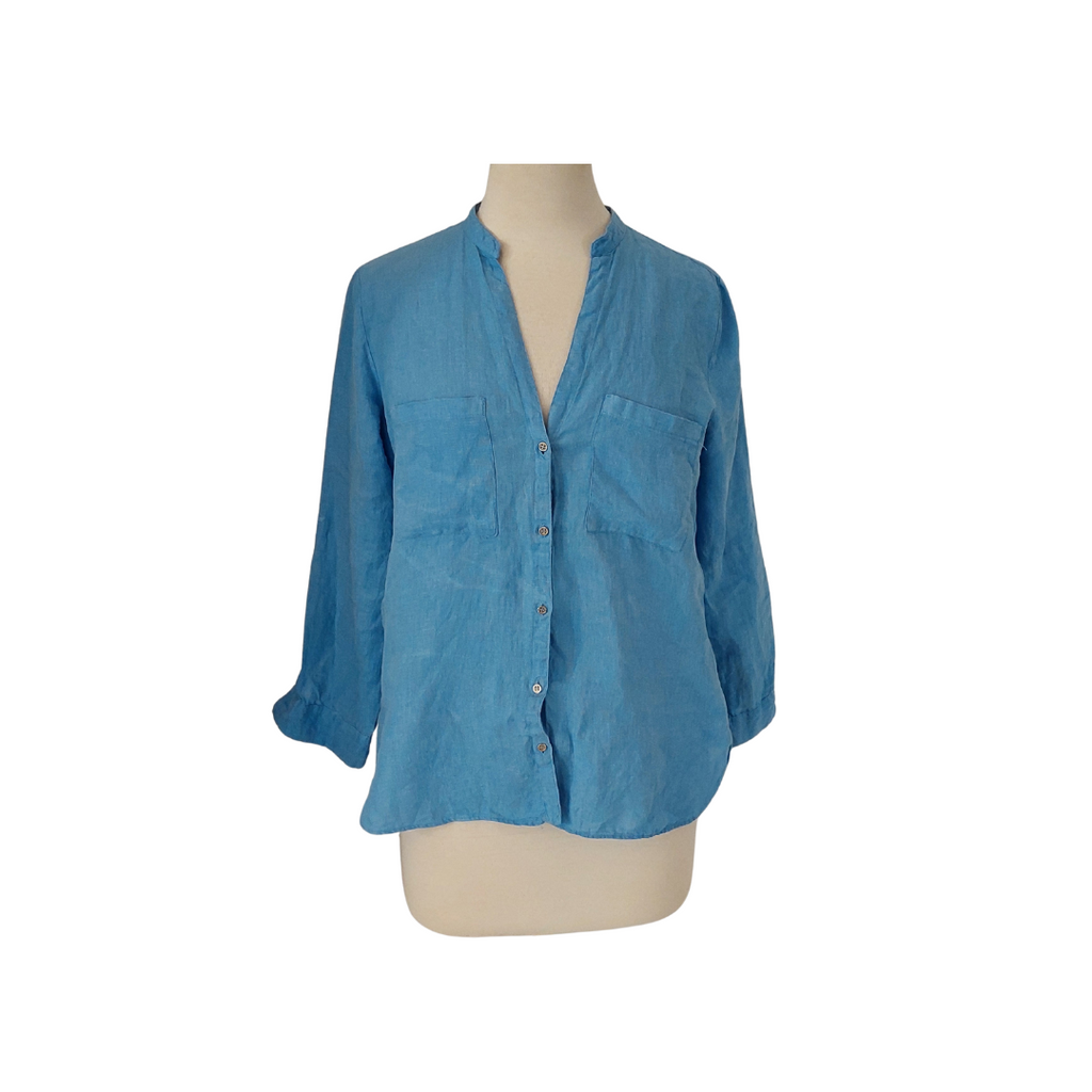 Zara Blue 100% Linen Button Down Shirt | Gently Used |