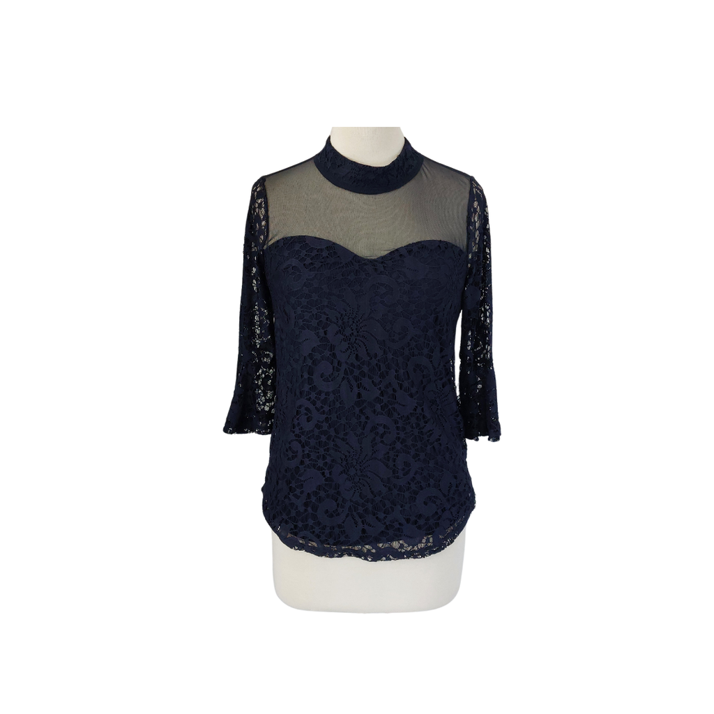 Shanon Ford Navy Lace & Net Blouse | Gently Used |