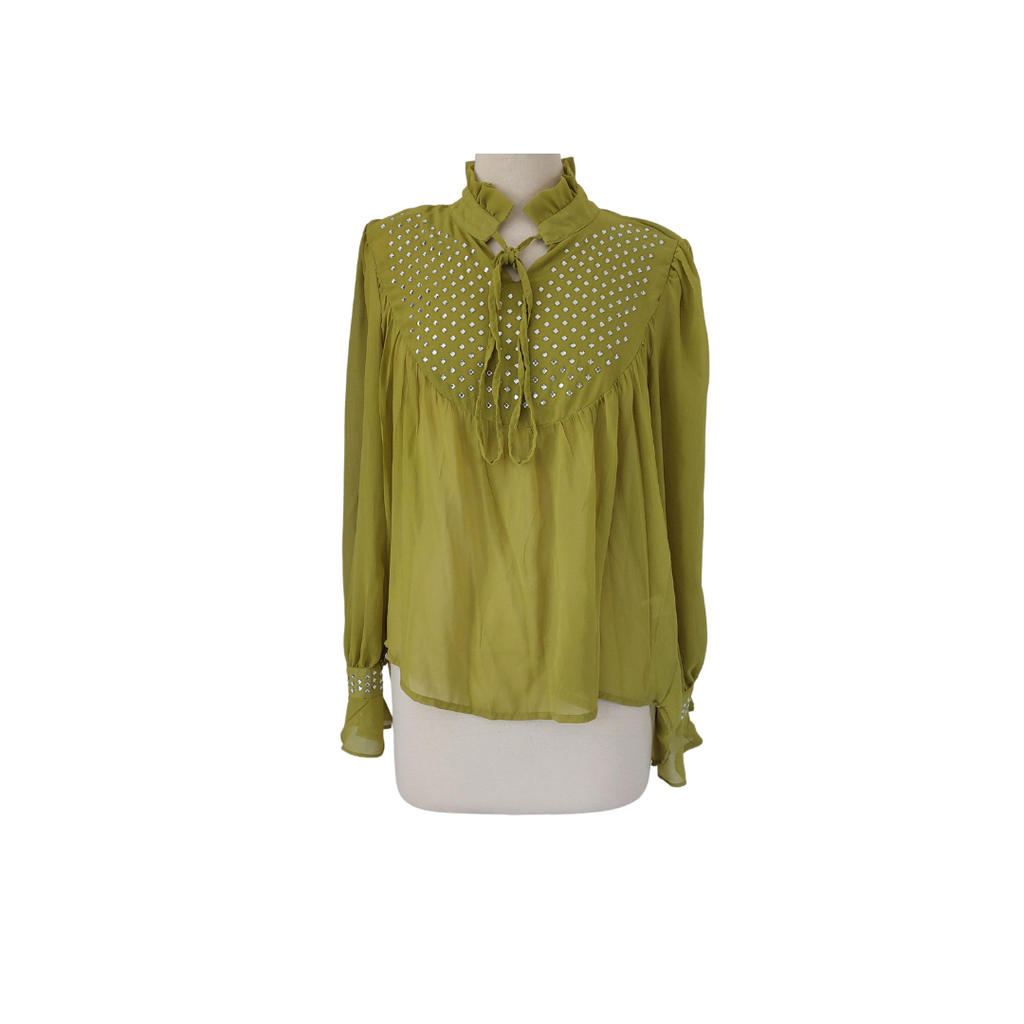 WOWO Lime Sheer Rhinestone Blouse | Brand New |