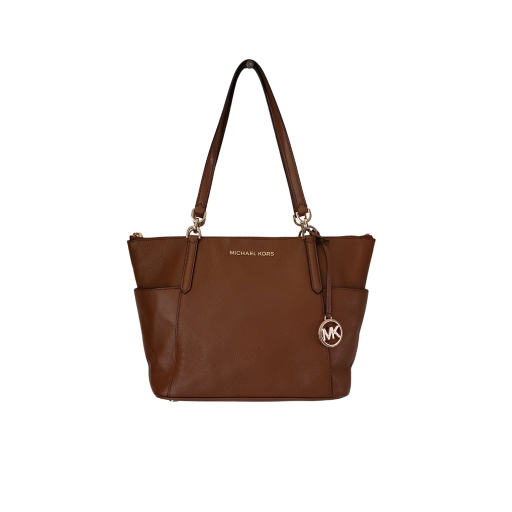 Michael Kors Brown Pebbled Leather Medium Jet Set Top Zip Tote Bag | Pre Loved |