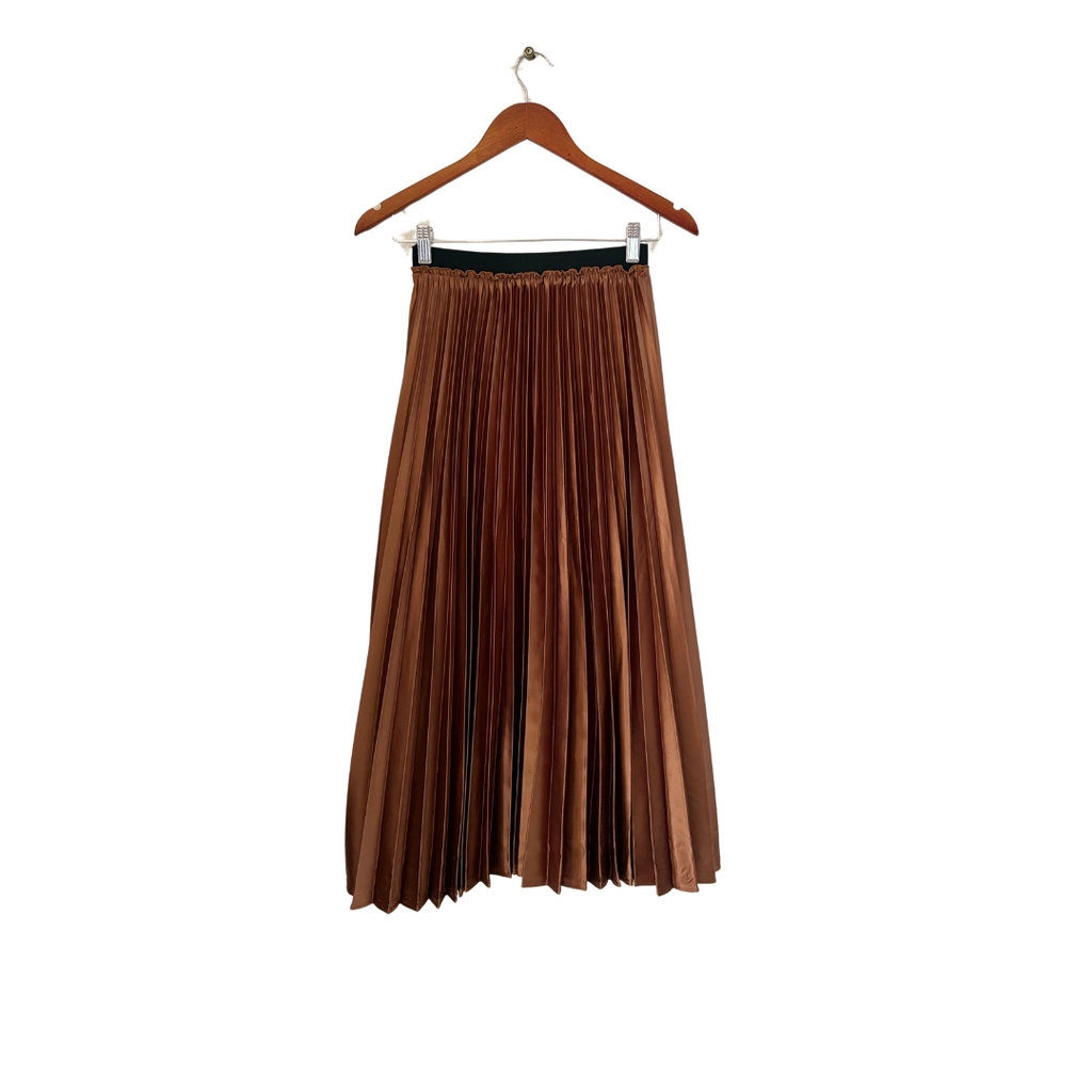 ZARA Dark Bronze Pleated Satin Skirt | Pre Loved |