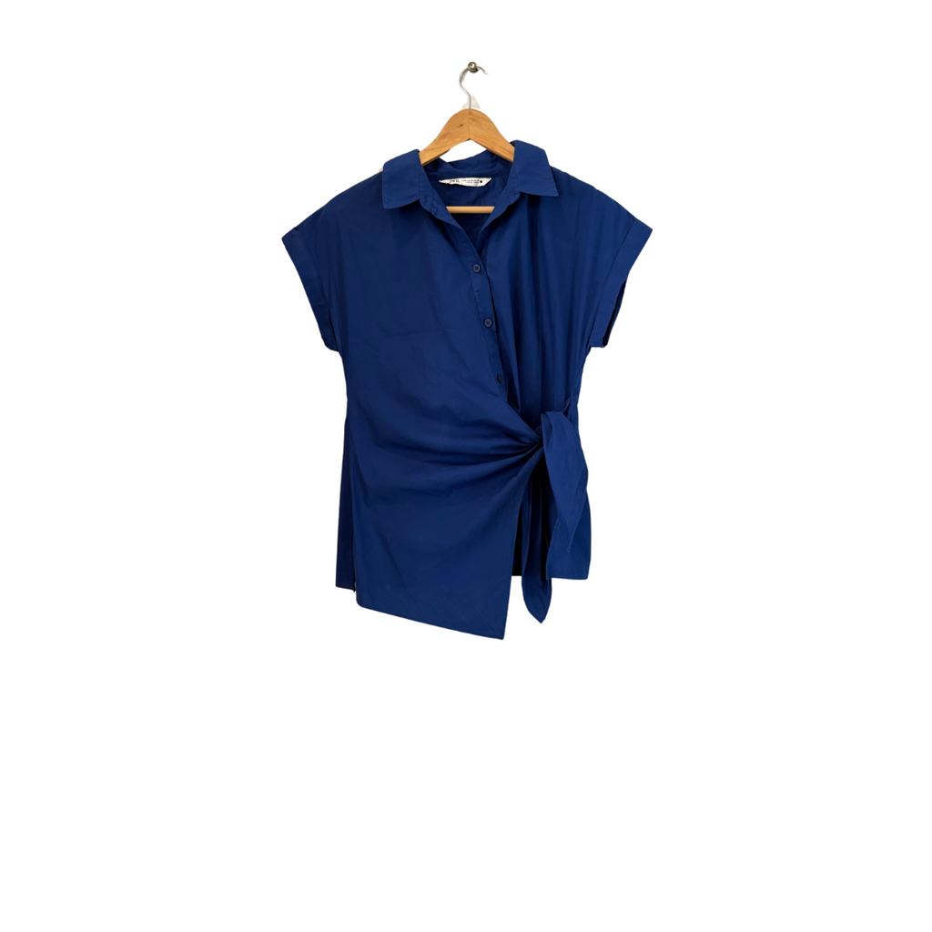 ZARA Royal Blue Collared Front Knot Top | Gently Used |