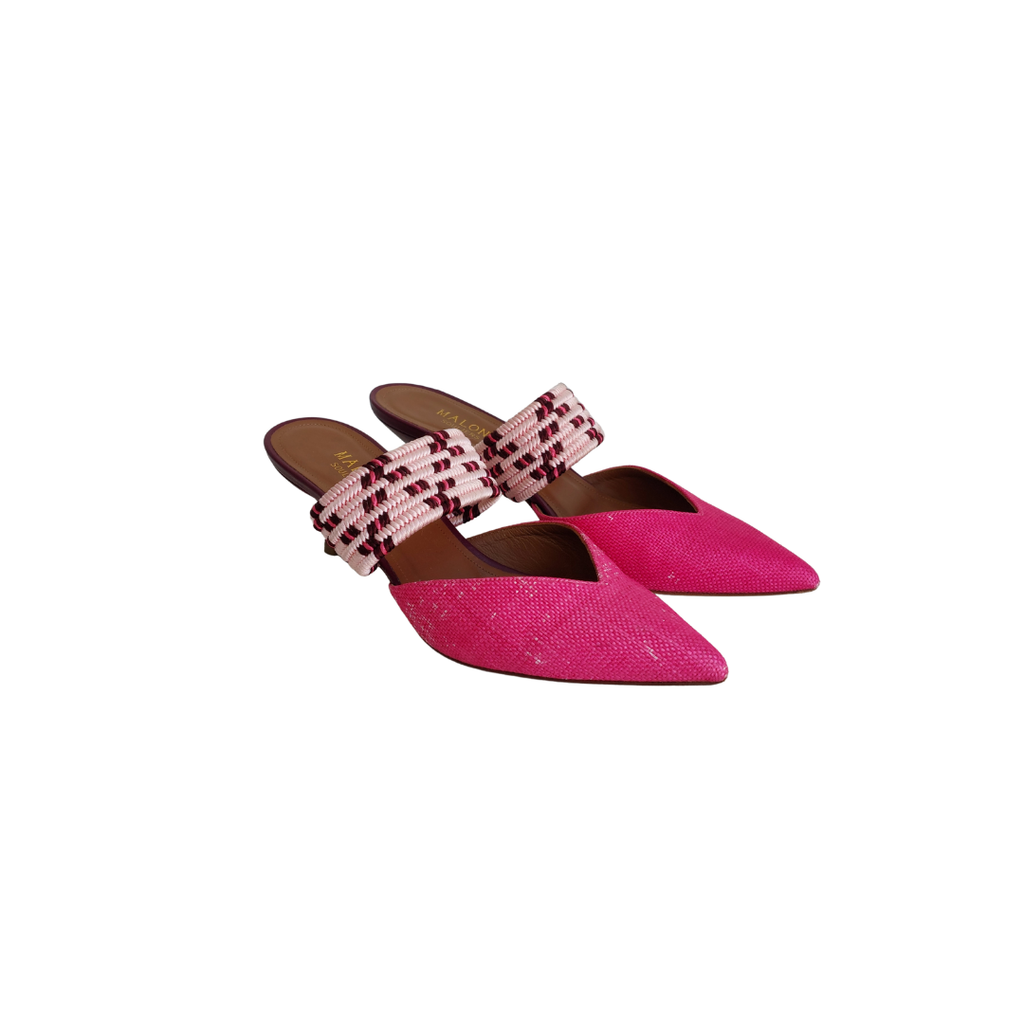 Malone Souliers Pink Raffia Maisie Mules | Pre Loved |