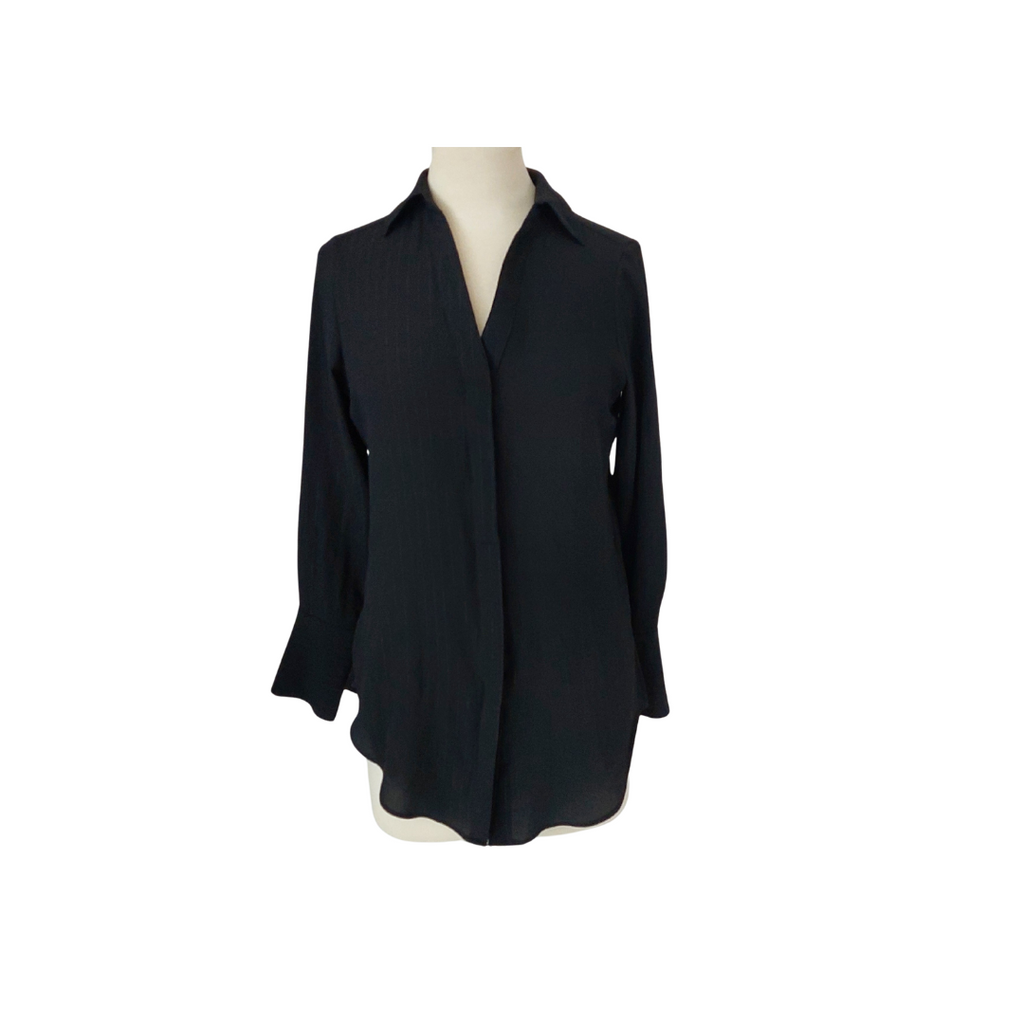 M&S Black Tinsel Metallic Stripe Button Down Shirt | Like New |