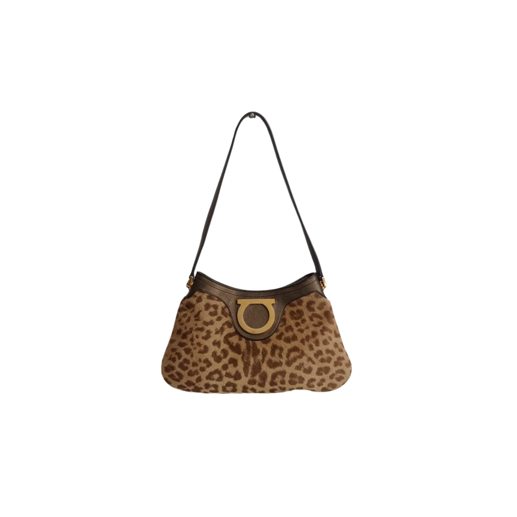Salvatore Ferragamo Brown Calf Hair Leather Shoulder Bag | Pre Loved |