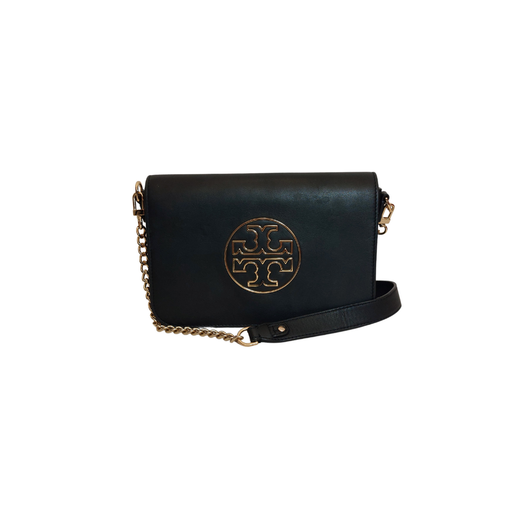 Tory Burch Black Leather 'ISABELLA' Clutch | Pre Loved |