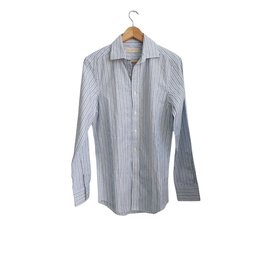 Michael Kors Men's Blue & White Striped Button Down Shirt | Pre Loved |