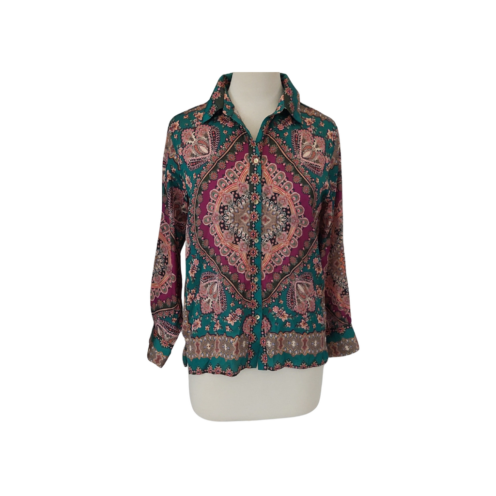 Zara Multicolor Printed Satin Collared Shirt | Gently Used |
